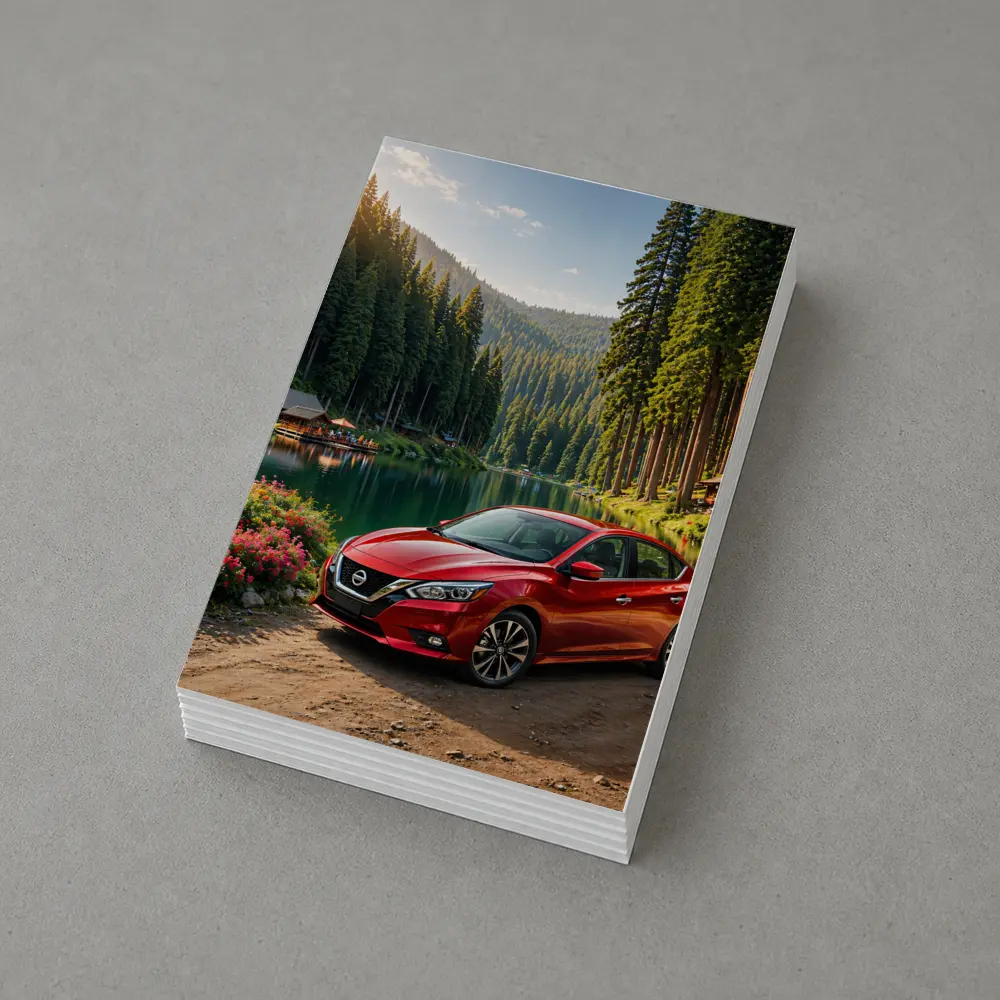 Nissan Sentra Red Sedan By Forest Lake – Postcards