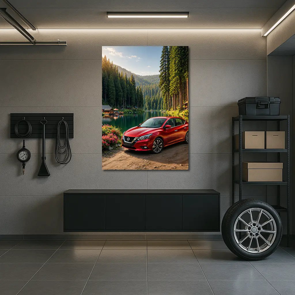 Nissan Sentra Red Sedan By Forest Lake – Wall Art