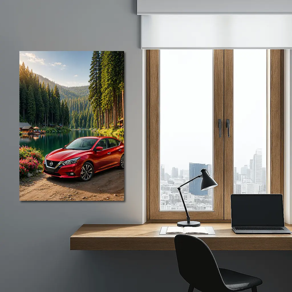 Nissan Sentra Red Sedan By Forest Lake – Wall Art