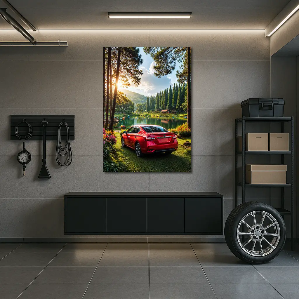 Nissan Sentra Red Sedan by Forest Lake – Wall Art