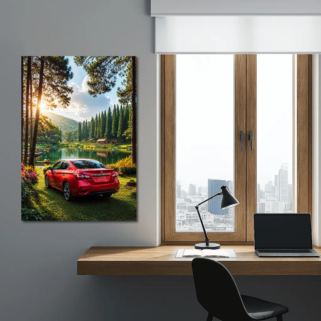 Nissan Sentra Red Sedan by Forest Lake – Wall Art
