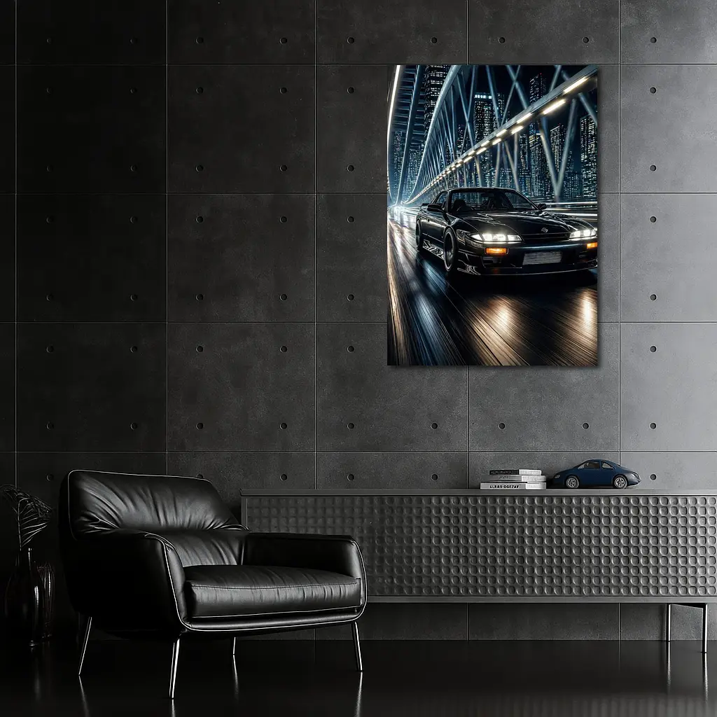 Nissan Silvia Black Night City Bridge – Wall Art