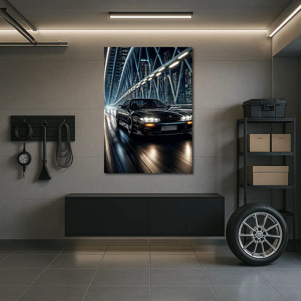 Nissan Silvia Black Night City Bridge – Wall Art
