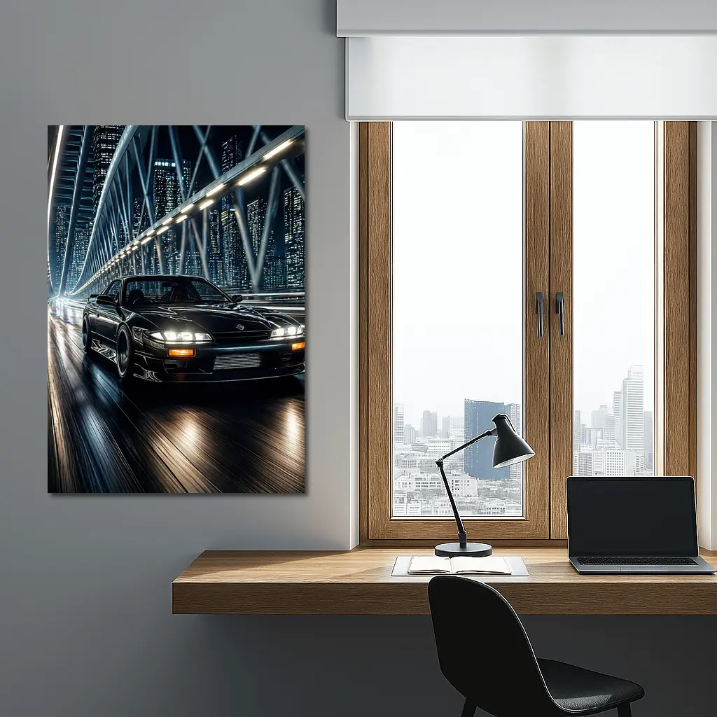 Nissan Silvia Black Night City Bridge – Wall Art
