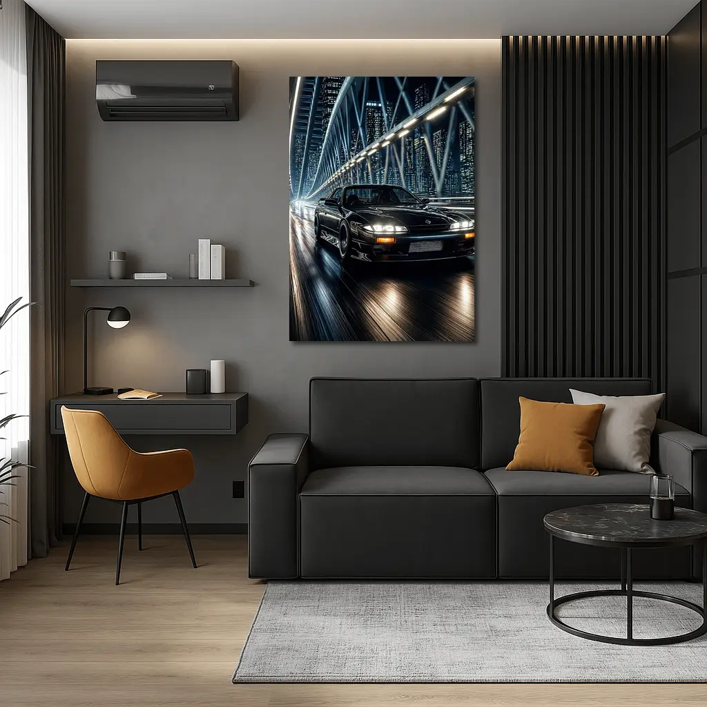 Nissan Silvia Black Night City Bridge – Wall Art