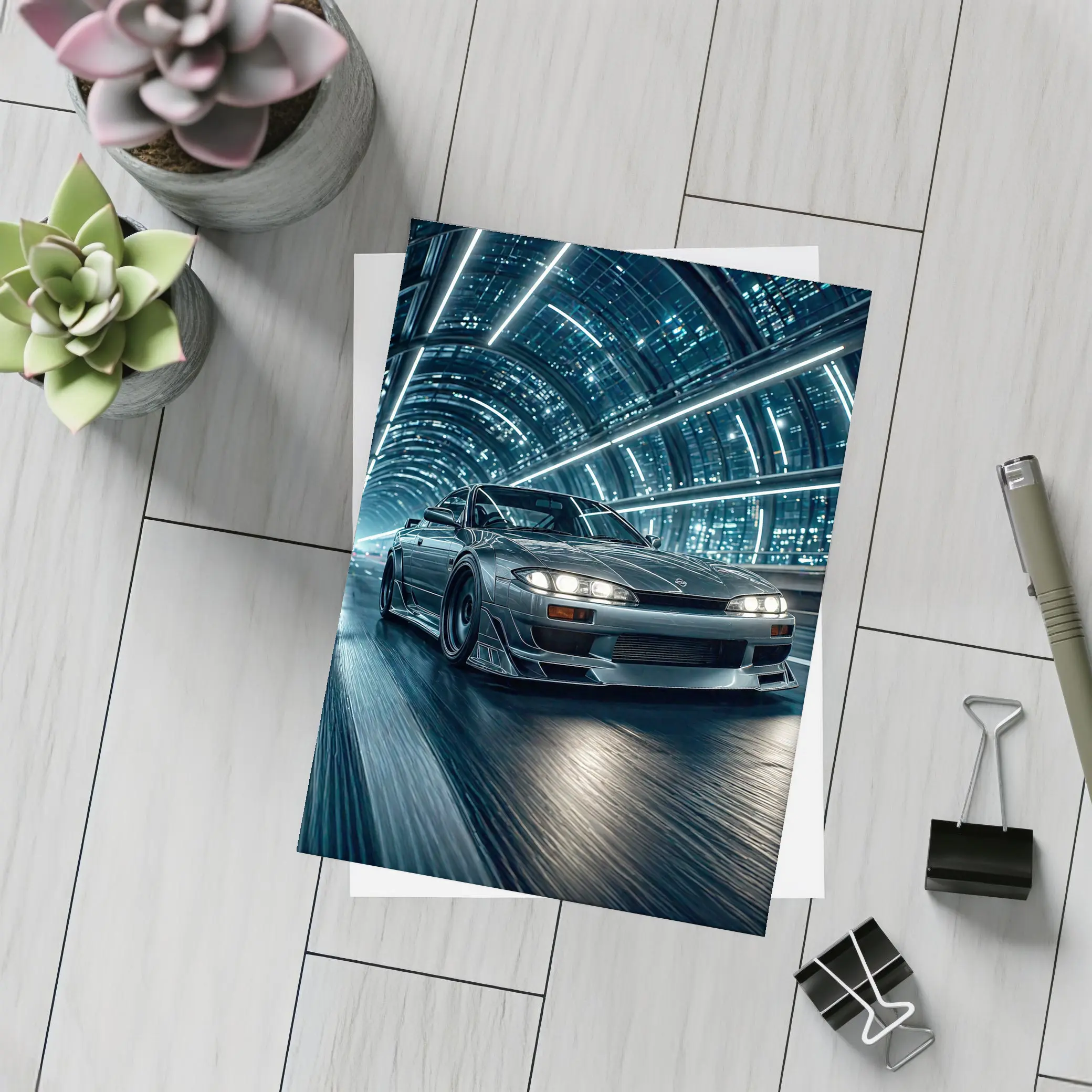 Nissan Silvia Night Tunnel Neon Drive – Postcards