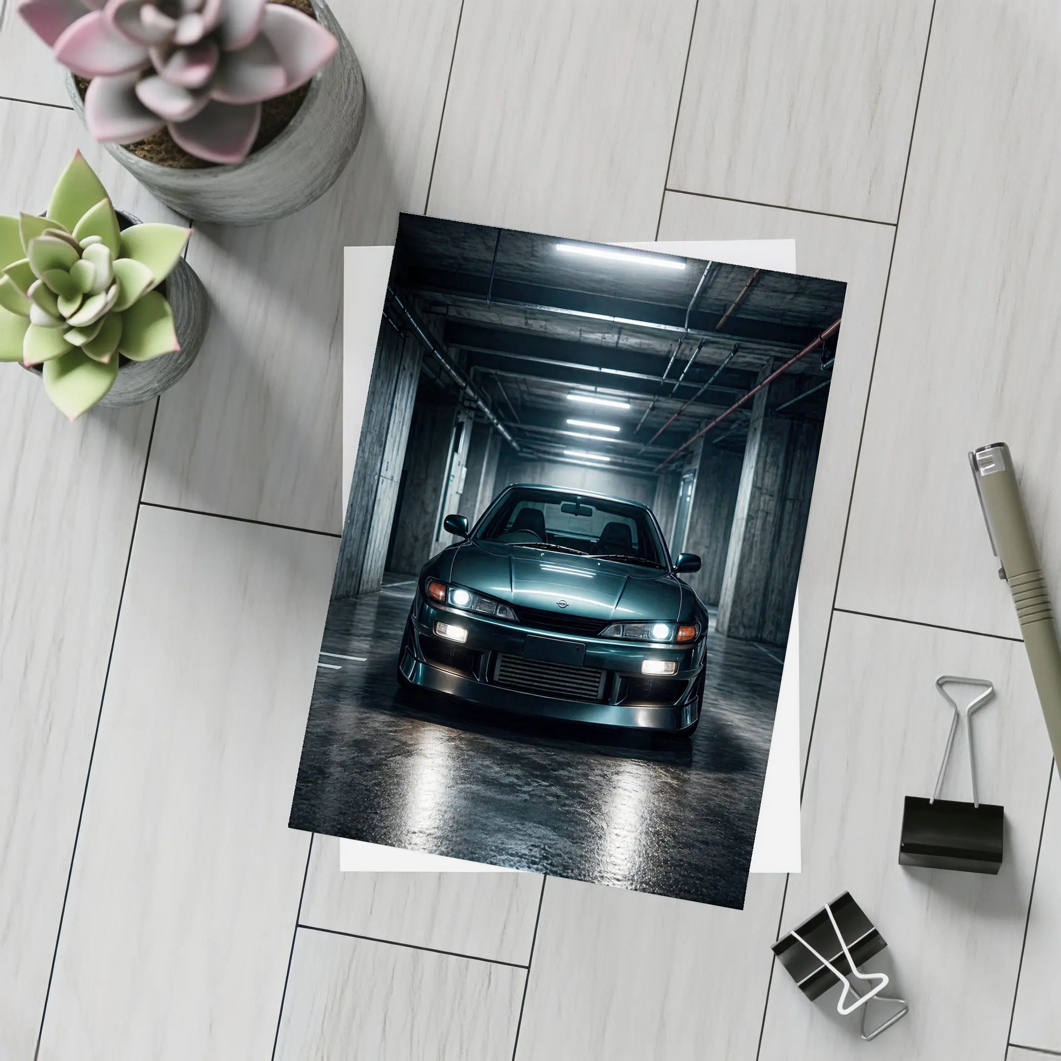 Nissan Silvia Dark Parking Garage Front View – Postcards