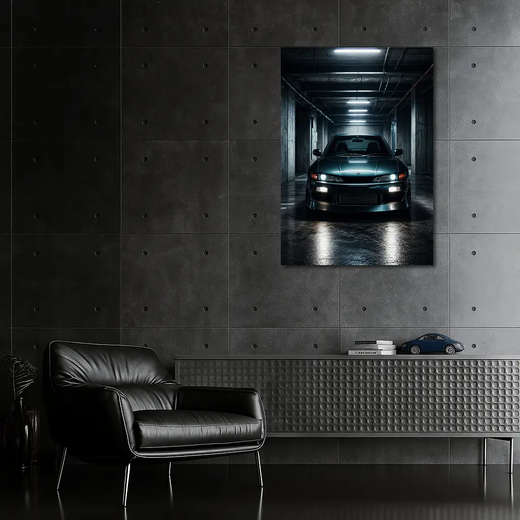 Nissan Silvia Dark Parking Garage Front View – Wall Art