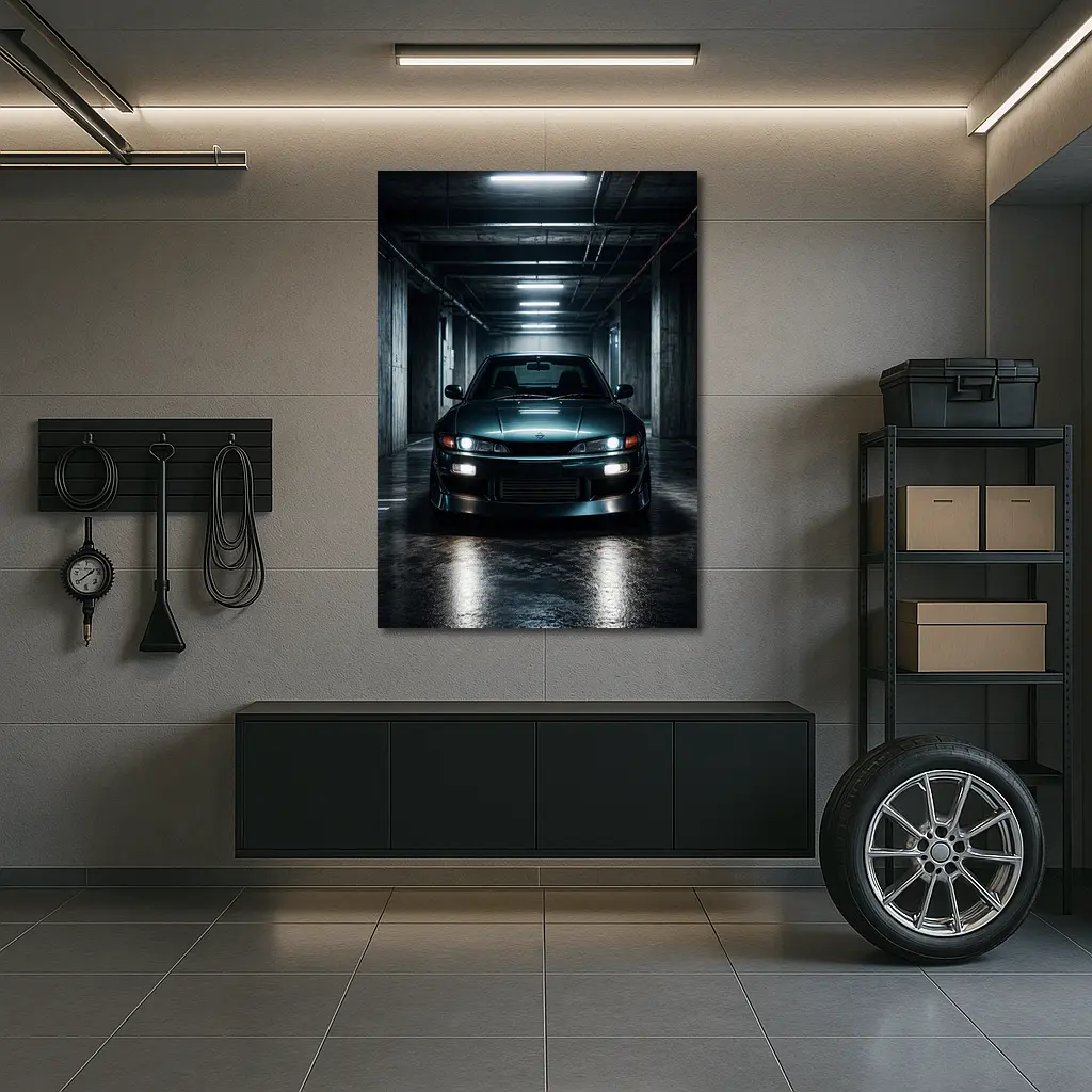 Nissan Silvia Dark Parking Garage Front View – Wall Art