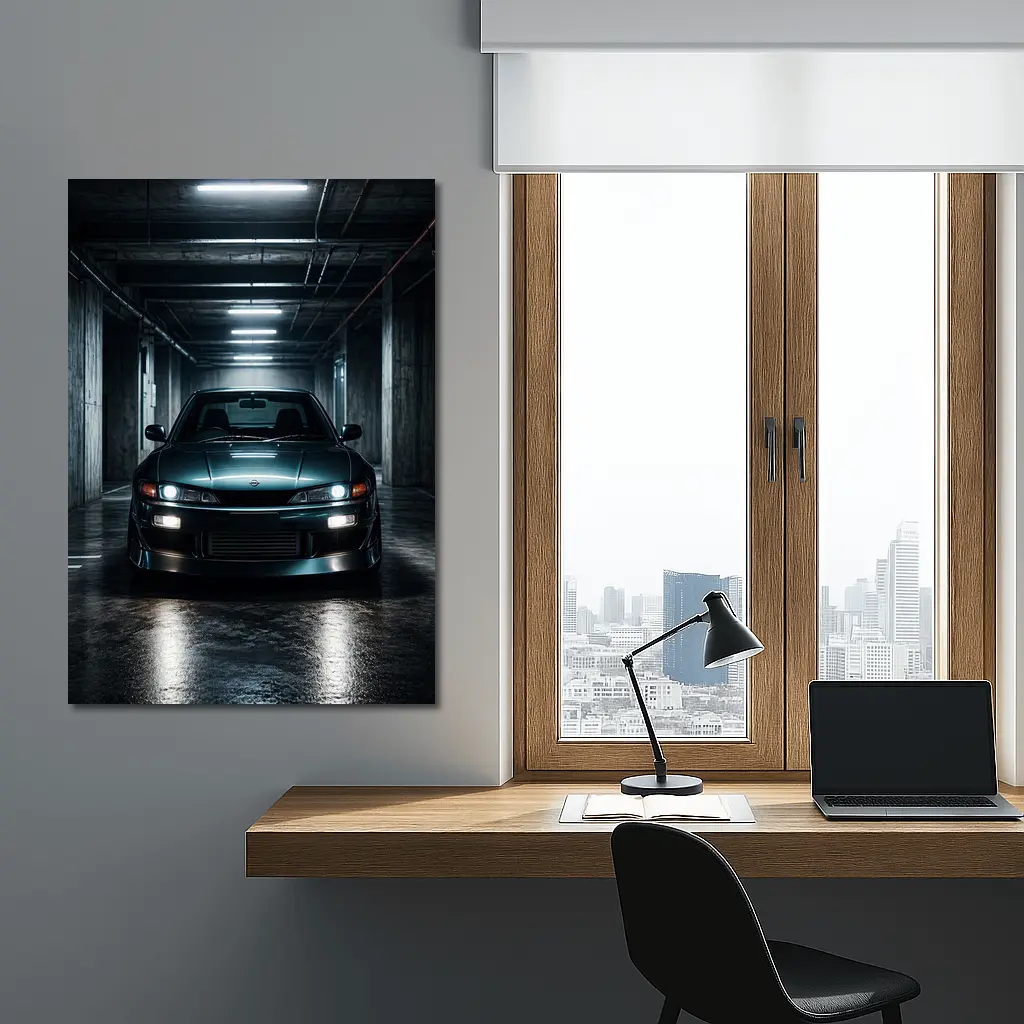Nissan Silvia Dark Parking Garage Front View – Wall Art