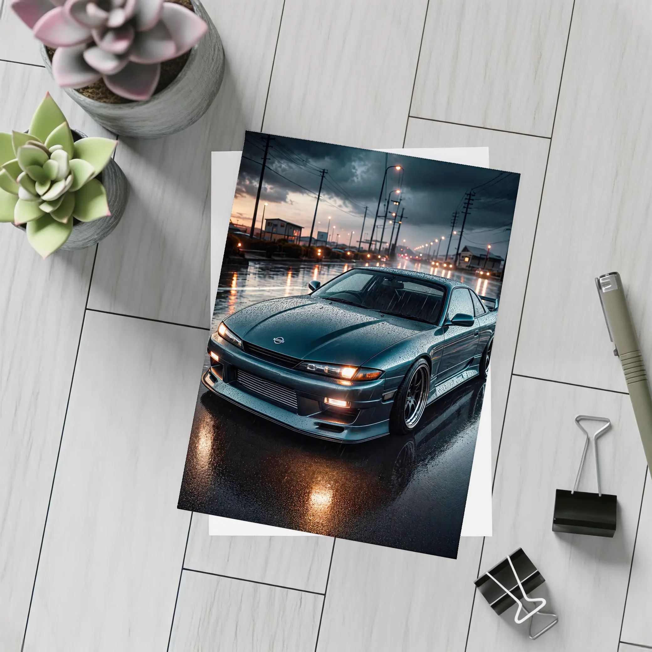 Nissan Silvia S13 Wet Street Night – Postcards
