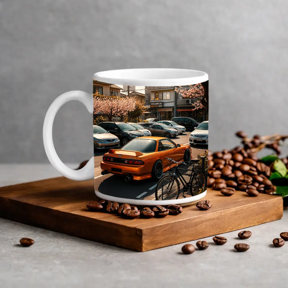 Nissan Silvia Orange JDM Japan Street Scene – Mugs