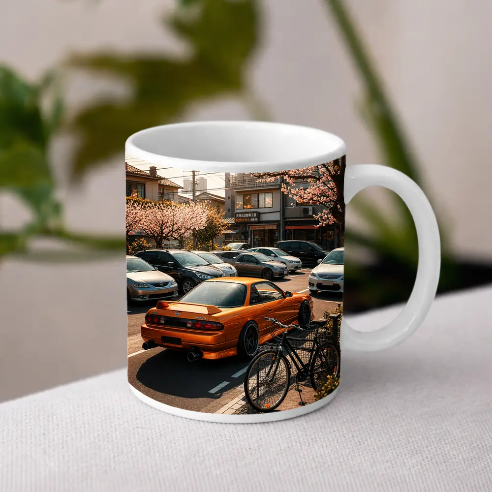 Nissan Silvia Orange JDM Japan Street Scene – Mugs