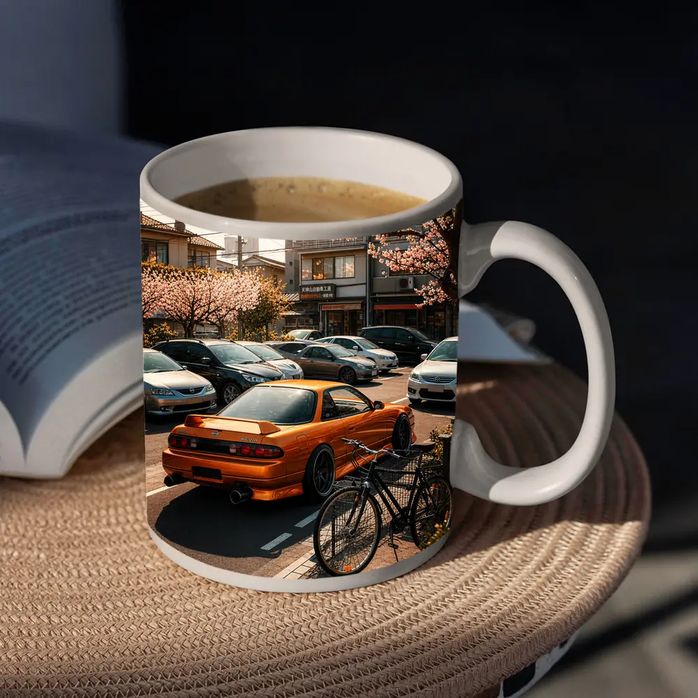 Nissan Silvia Orange JDM Japan Street Scene – Mugs