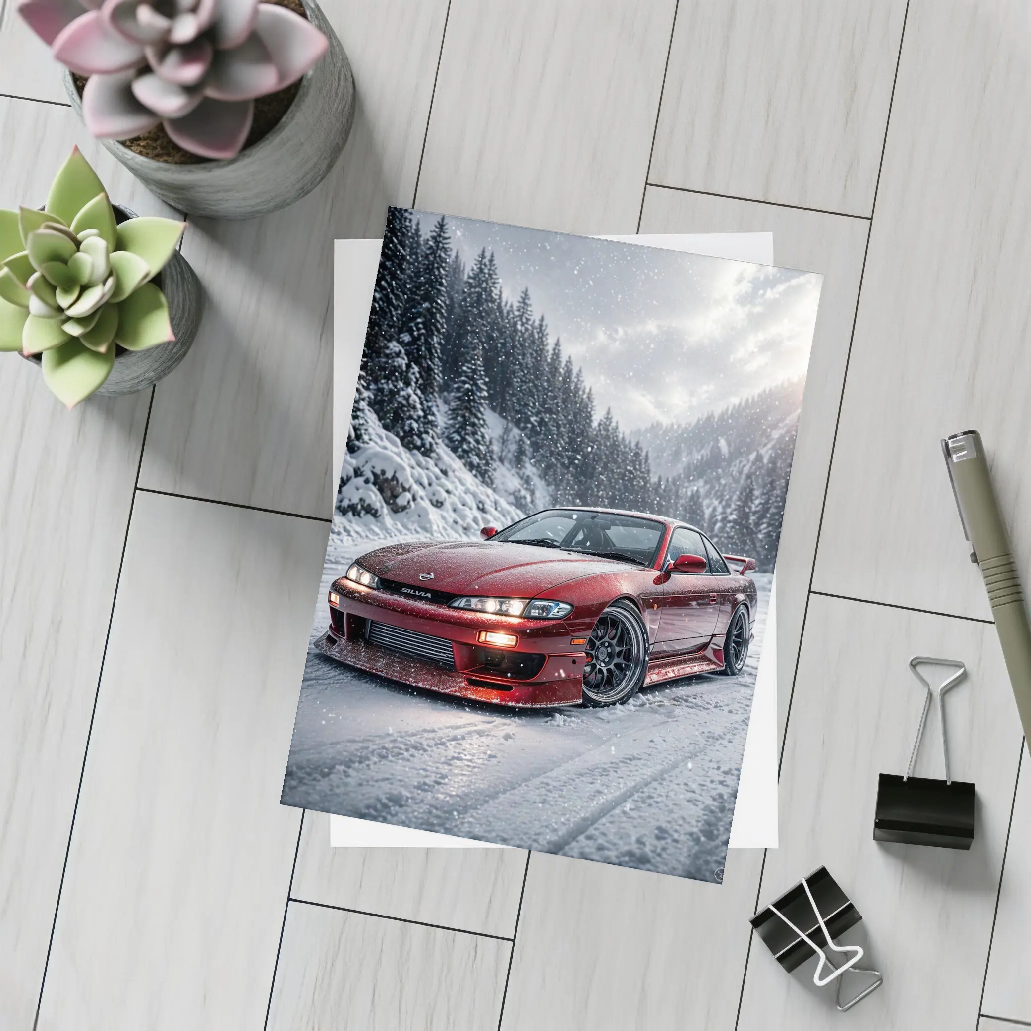 Nissan Silvia S14 Red Snow Forest – Postcards