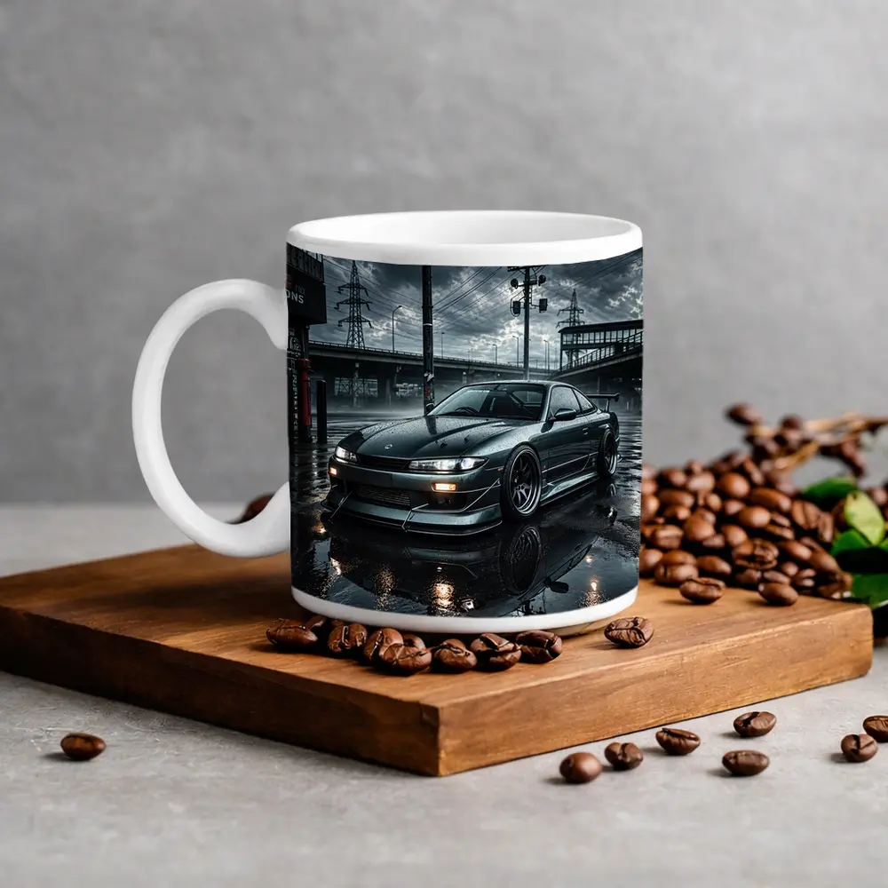 Nissan Silvia S14 Rainy Urban Night Scene – Mugs