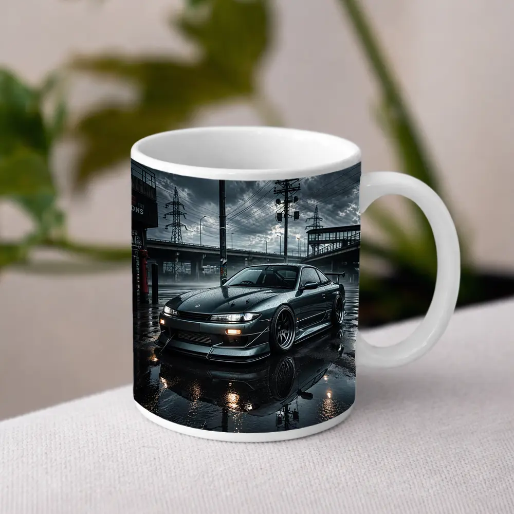 Nissan Silvia S14 Rainy Urban Night Scene – Mugs