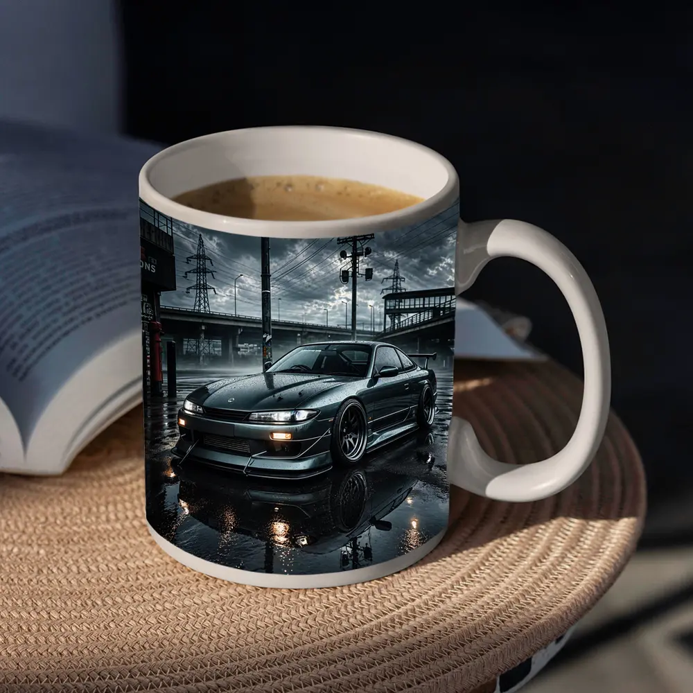 Nissan Silvia S14 Rainy Urban Night Scene – Mugs