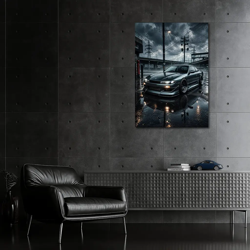 Nissan Silvia S14 Rainy Urban Night Scene – Wall Art