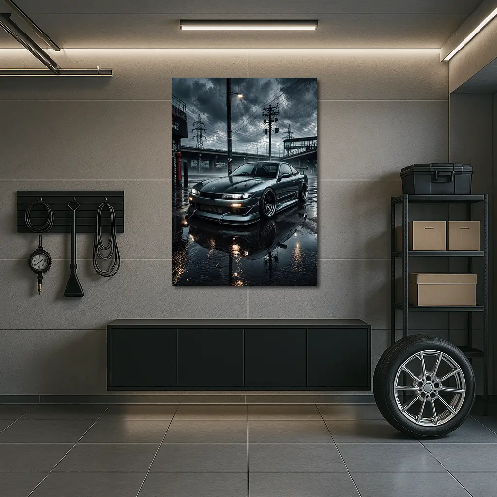 Nissan Silvia S14 Rainy Urban Night Scene – Wall Art