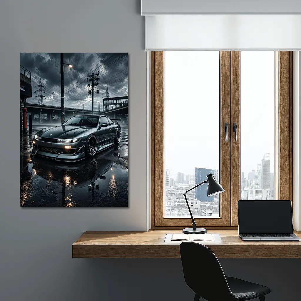 Nissan Silvia S14 Rainy Urban Night Scene – Wall Art