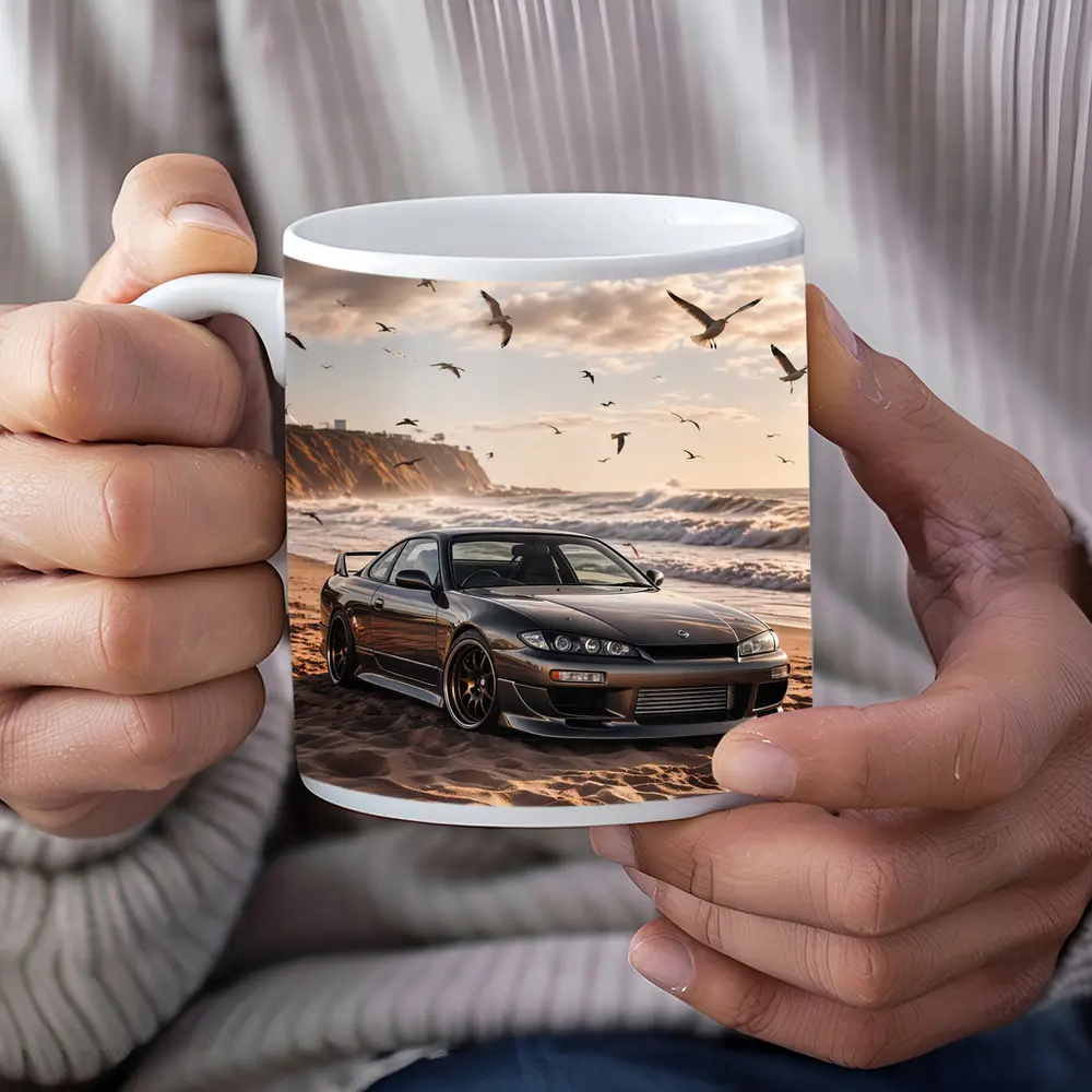 Nissan Silvia S15 Parked On Sandy Beach – Mugs