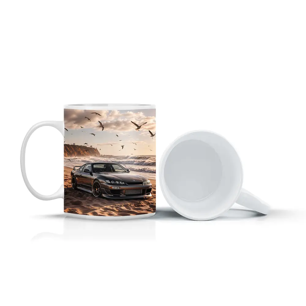 Nissan Silvia S15 Parked On Sandy Beach – Mugs