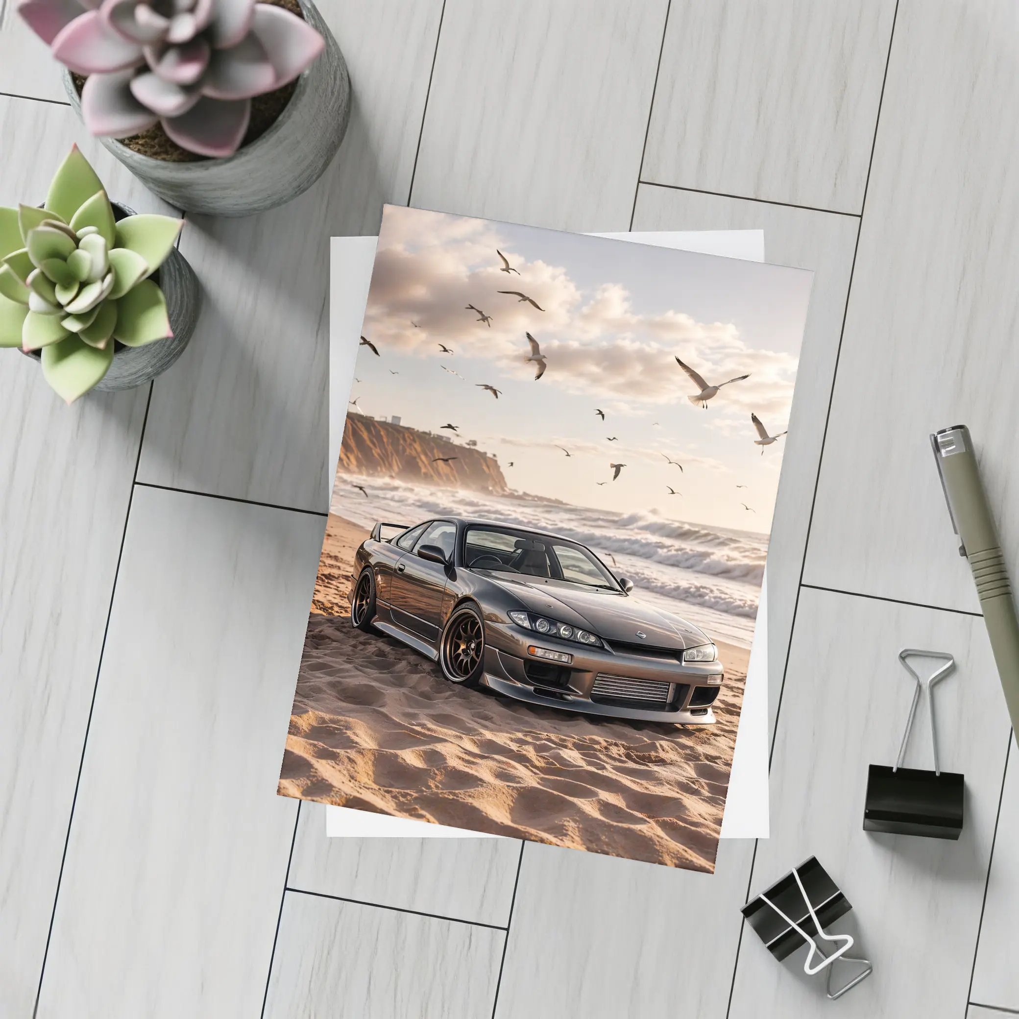 Nissan Silvia S15 Parked On Sandy Beach – Postcards