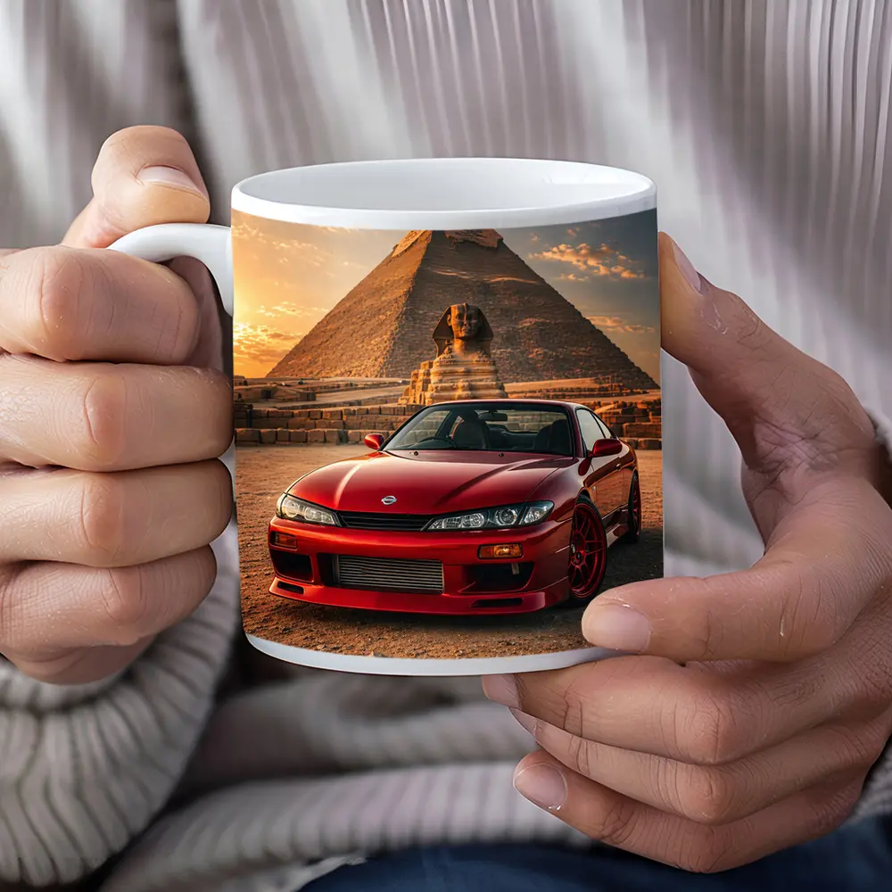 Nissan Silvia Red Car Egypt Pyramids Sunset – Mugs