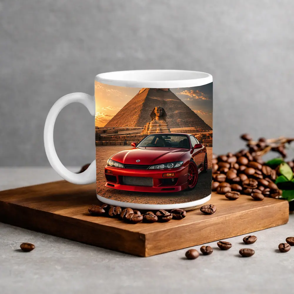 Nissan Silvia Red Car Egypt Pyramids Sunset – Mugs