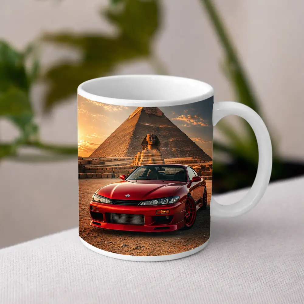 Nissan Silvia Red Car Egypt Pyramids Sunset – Mugs