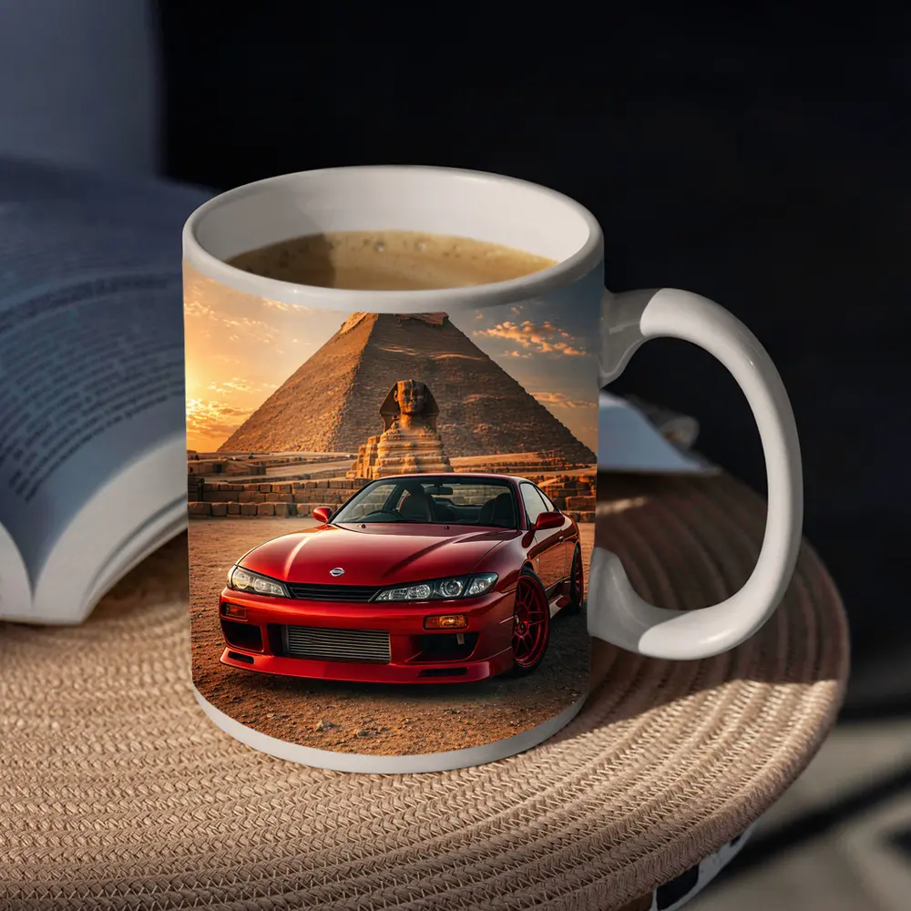Nissan Silvia Red Car Egypt Pyramids Sunset – Mugs