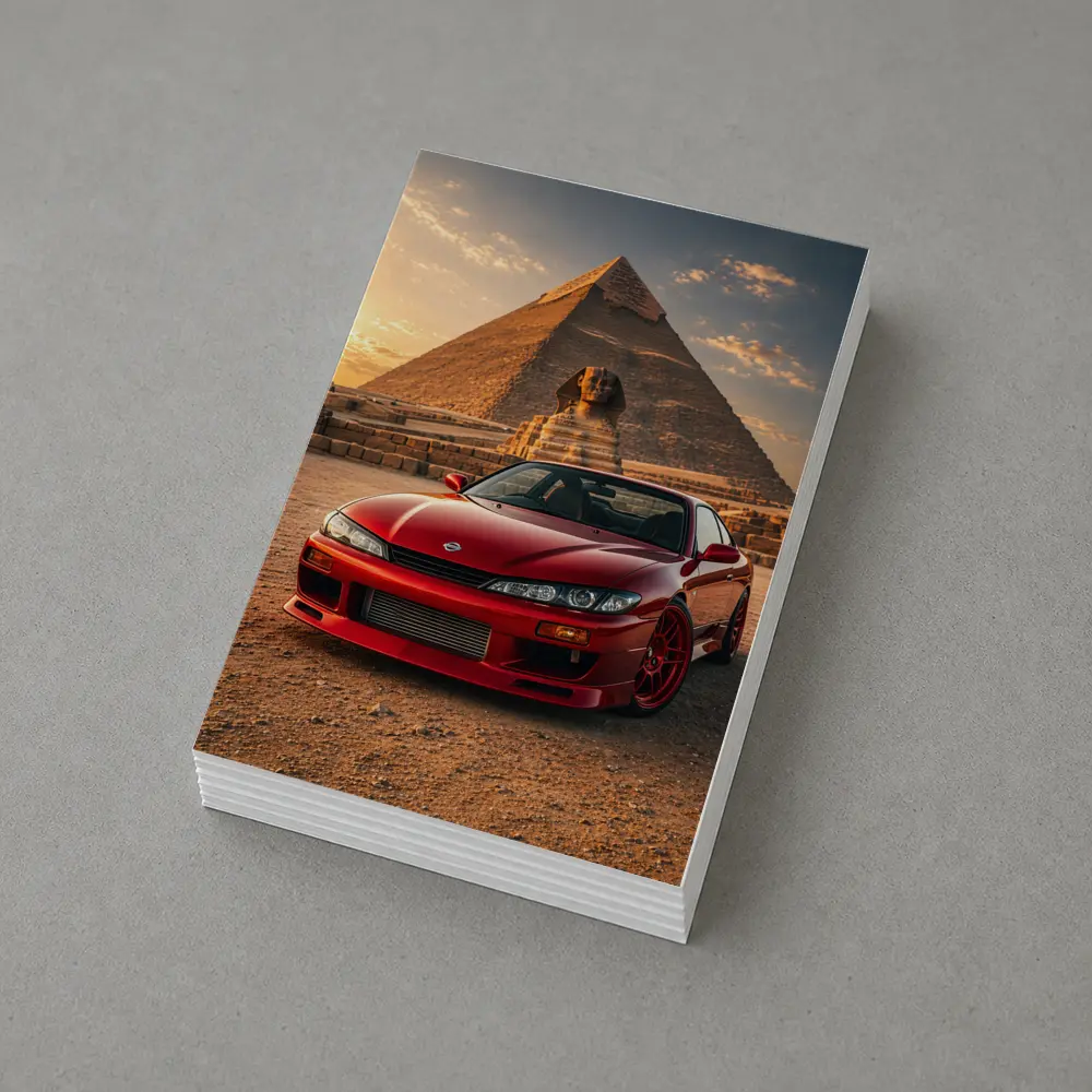 Nissan Silvia Red Car Egypt Pyramids Sunset – Postcards