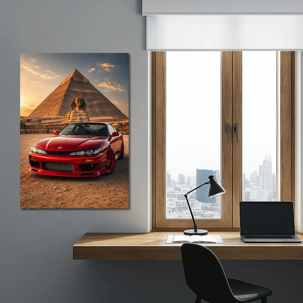Nissan Silvia Red Car Egypt Pyramids Sunset – Wall Art