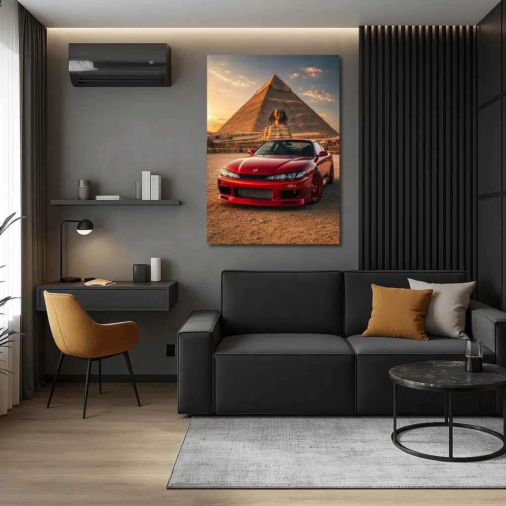 Nissan Silvia Red Car Egypt Pyramids Sunset – Wall Art