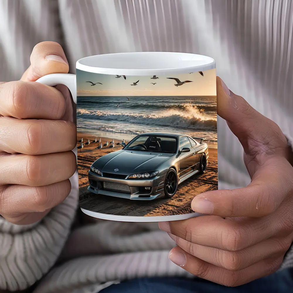 Nissan Silvia S15 Parked On Beach Shore – Mugs
