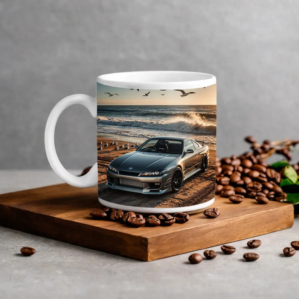 Nissan Silvia S15 Parked On Beach Shore – Mugs
