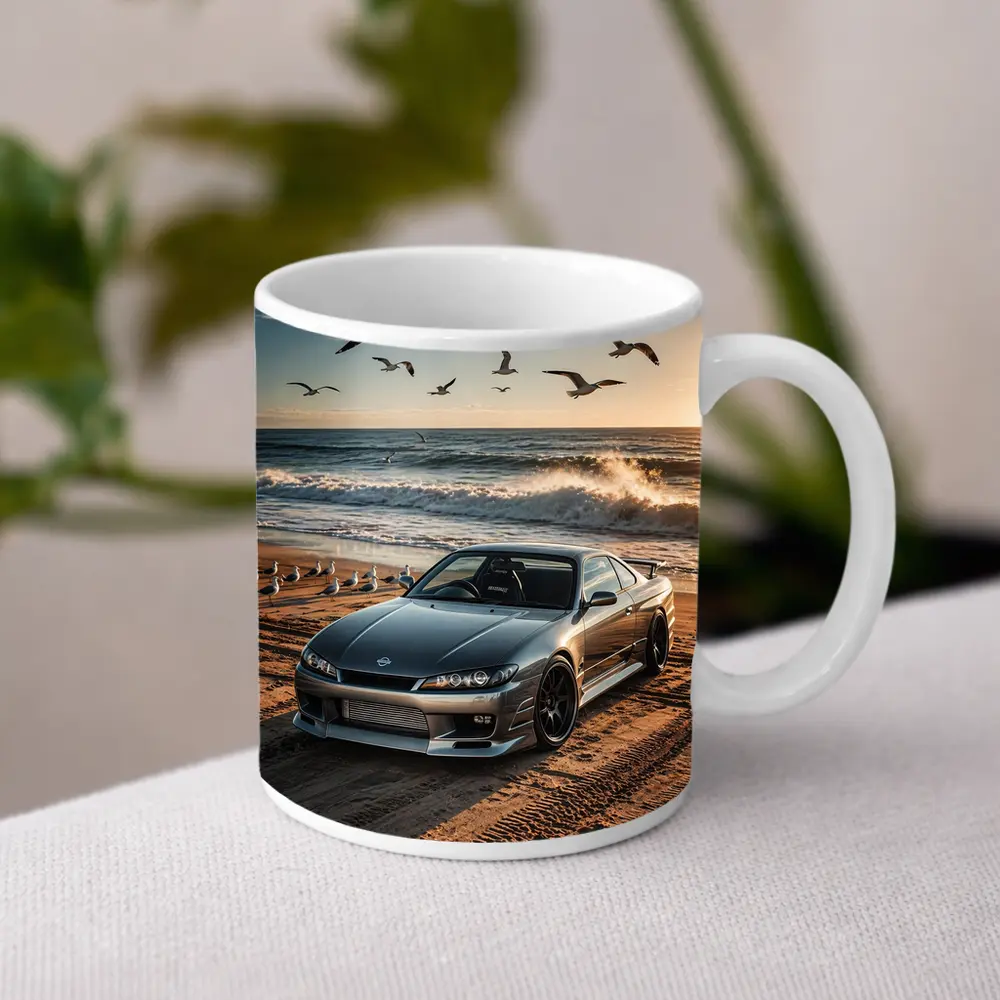 Nissan Silvia S15 Parked On Beach Shore – Mugs