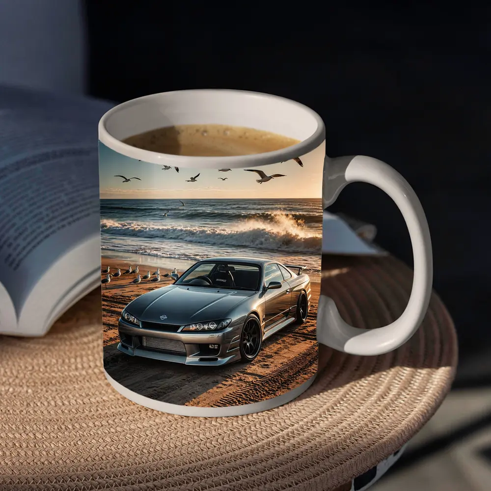 Nissan Silvia S15 Parked On Beach Shore – Mugs