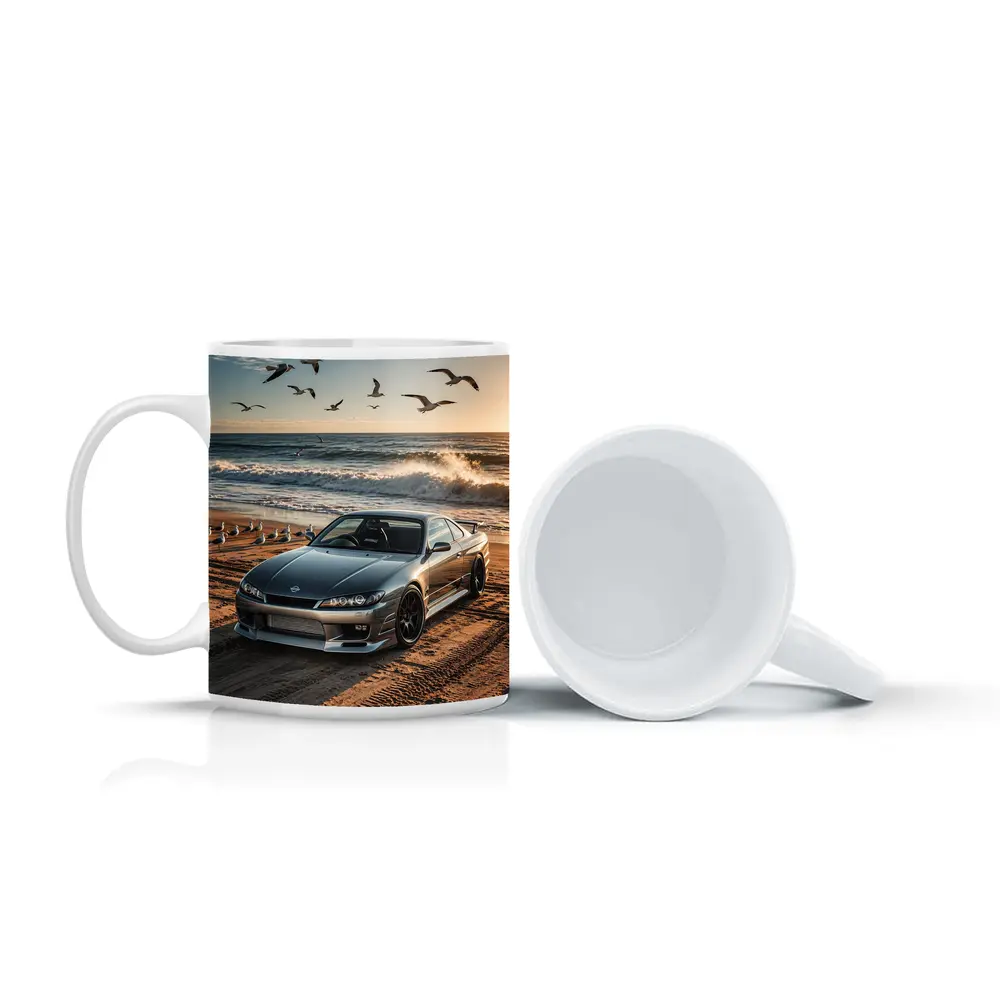 Nissan Silvia S15 Parked On Beach Shore – Mugs