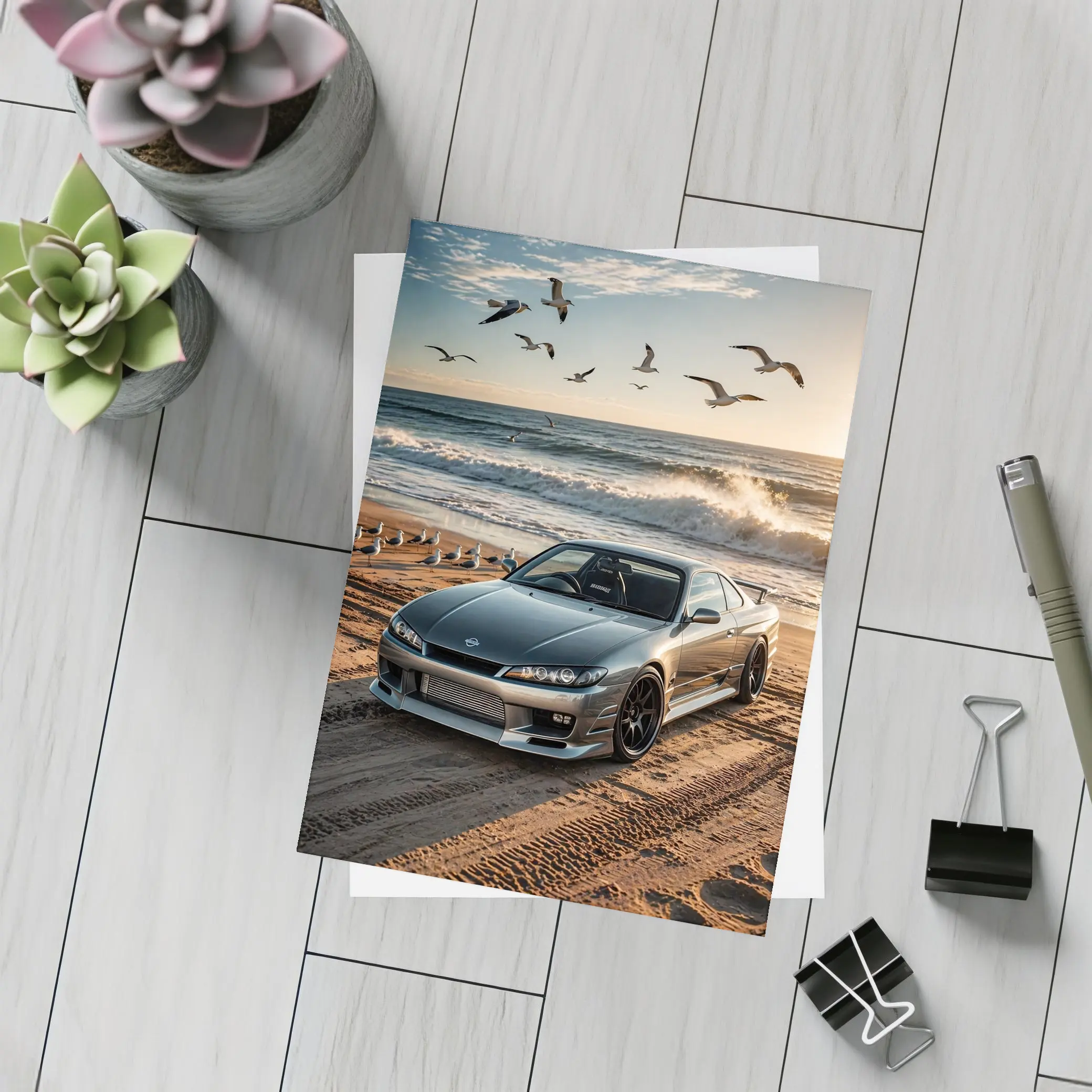 Nissan Silvia S15 Parked On Beach Shore – Postcards