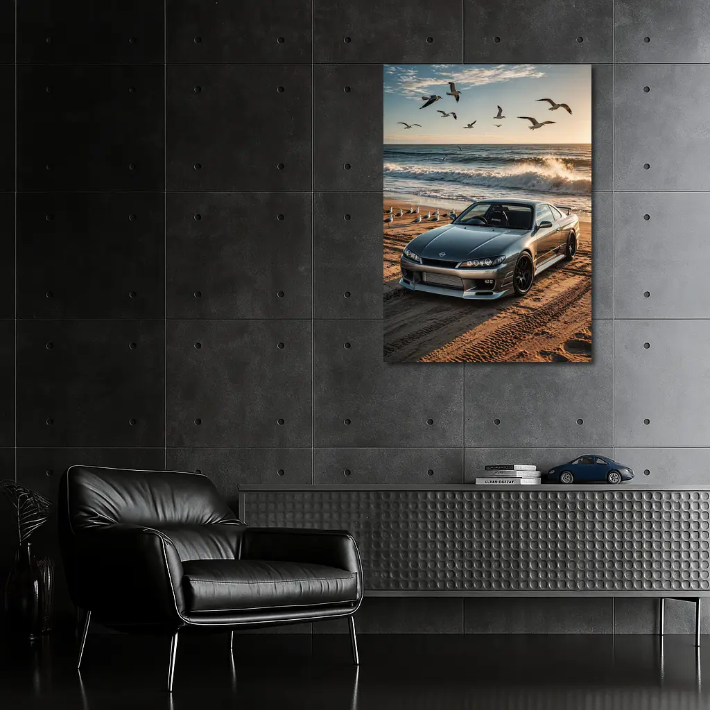 Nissan Silvia S15 Parked On Beach Shore – Wall Art