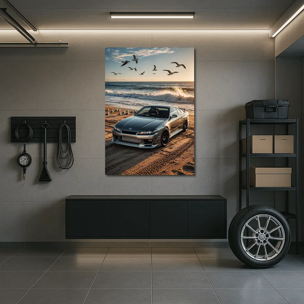Nissan Silvia S15 Parked On Beach Shore – Wall Art