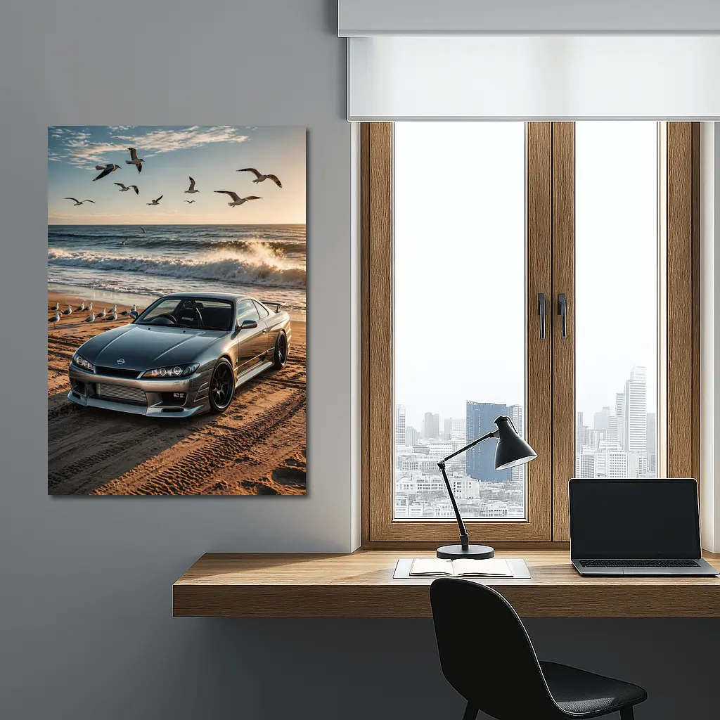 Nissan Silvia S15 Parked On Beach Shore – Wall Art