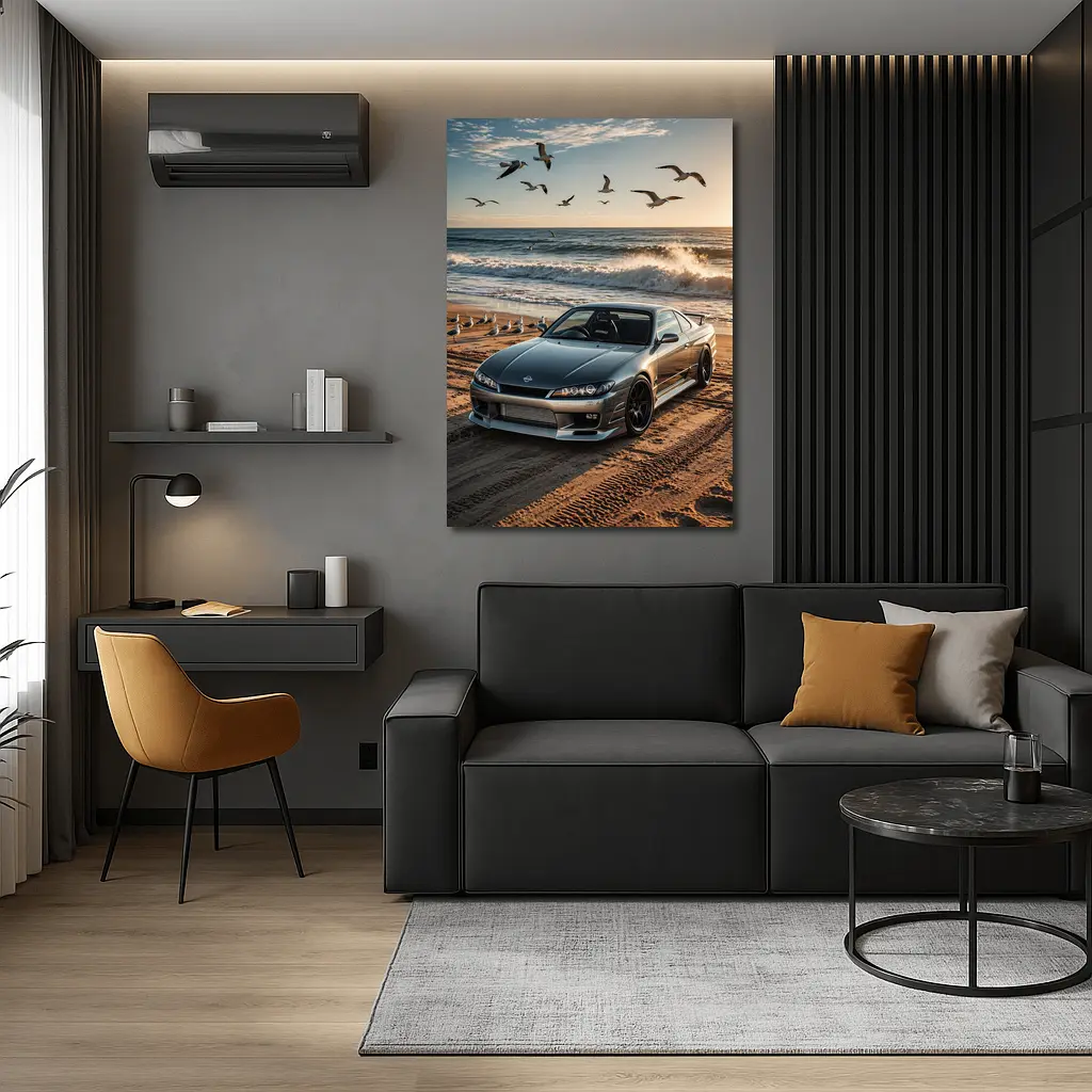 Nissan Silvia S15 Parked On Beach Shore – Wall Art