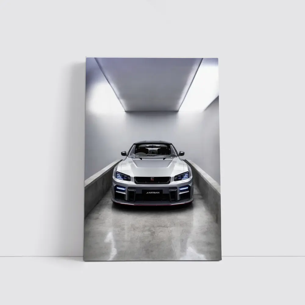 Nissan Skyline GT-R Silver Garage Front View – Wall Art