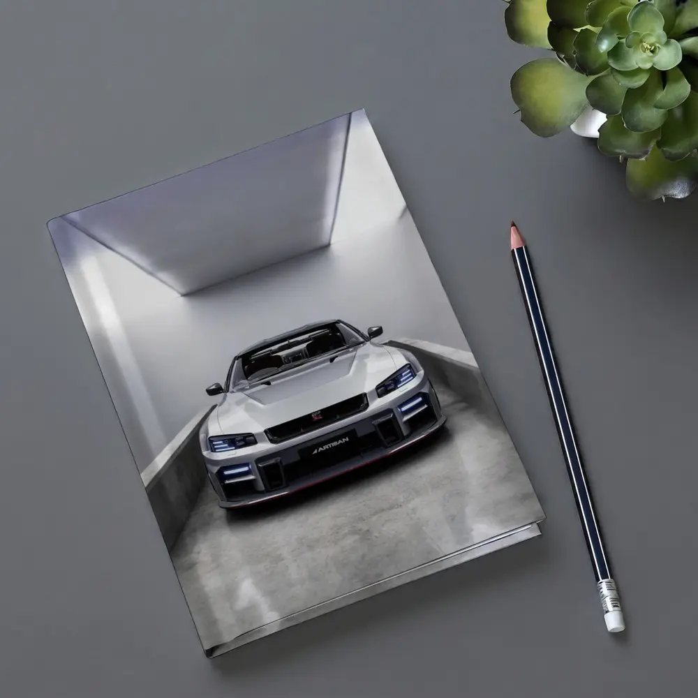 Nissan Skyline GT-R Silver Garage Front View – Notebooks