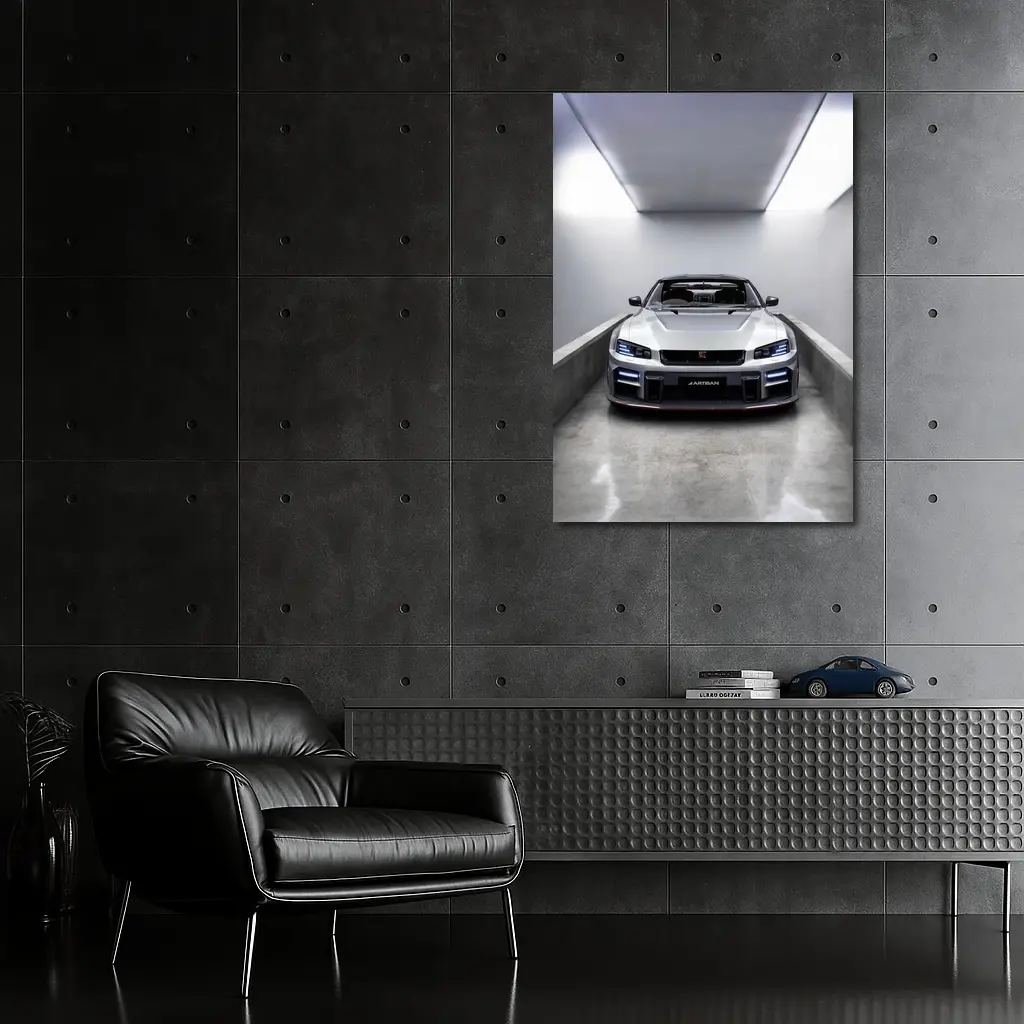 Nissan Skyline GT-R Silver Garage Front View – Wall Art