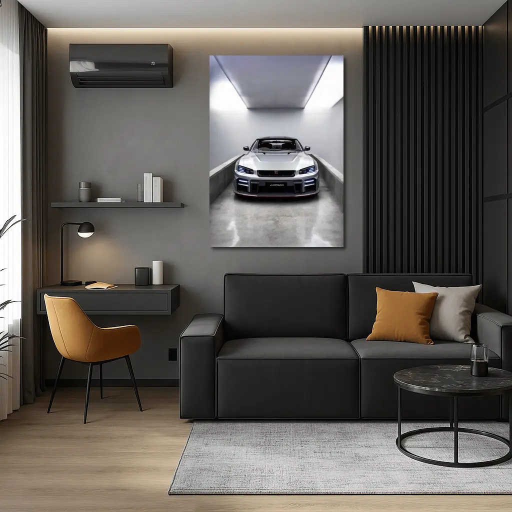 Nissan Skyline GT-R Silver Garage Front View – Wall Art
