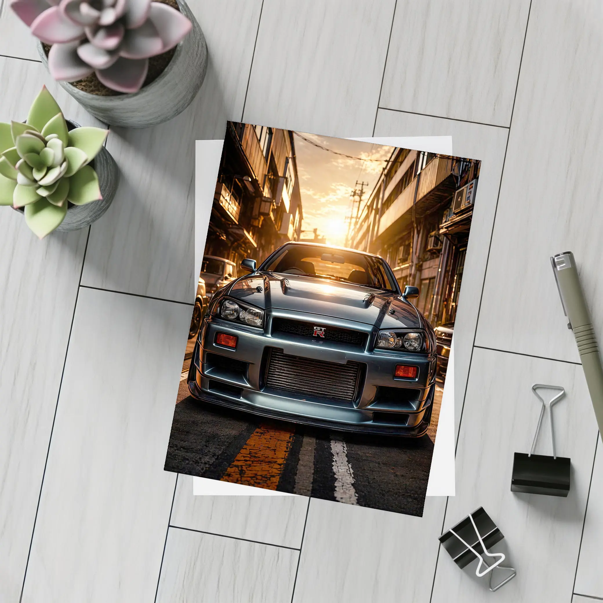 Nissan Skyline GT-R Front Urban Sunset – Postcards